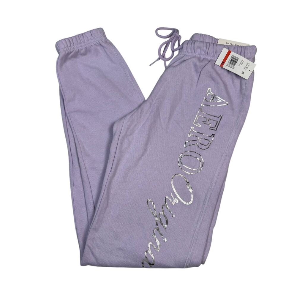 Aeropostale Classic Cinch Joggers Women's XS Purple Silver Logo Elastic Waist